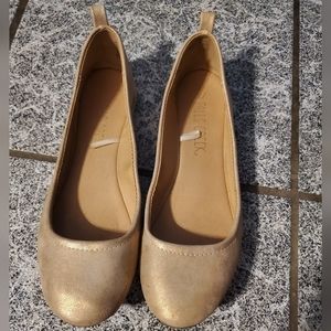 Tan metallic flats
